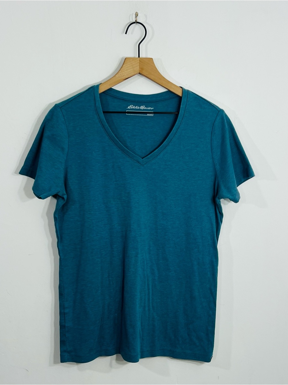 Eddie Bauer Blue V-Neck Short Sleeve Knit Pullover T-Shirt Cotton XL Casual Top